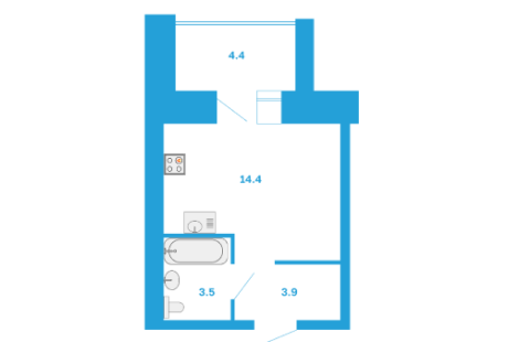 Планировка студии 23,6 м²