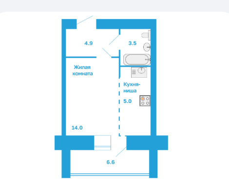 Планировка студии 30,7 м²