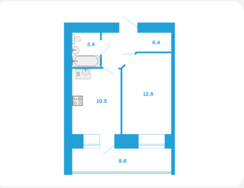 Планировка 1-комнатной квартиры 38 м²