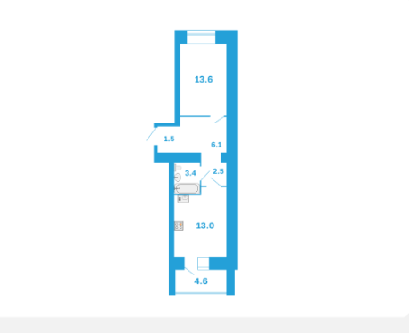 Планировка 1-комнатной квартиры 42,6 м²